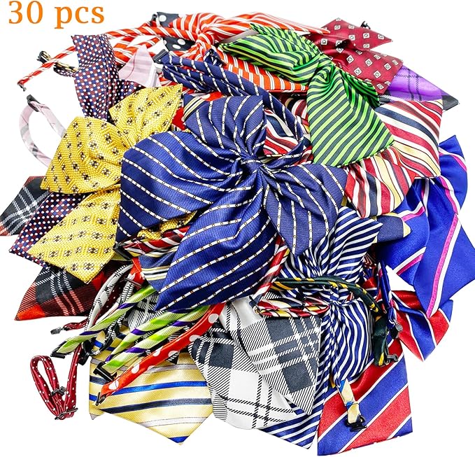 30 PCS Dog Bow Ties, Adjustable Variety Colors & Patterns Pet Collar Bowtie for Medium Large Dogs Big Cat Grooming Accessories, Boy and Girl Dogs Pets Christmas Festival Party Birthday Gift