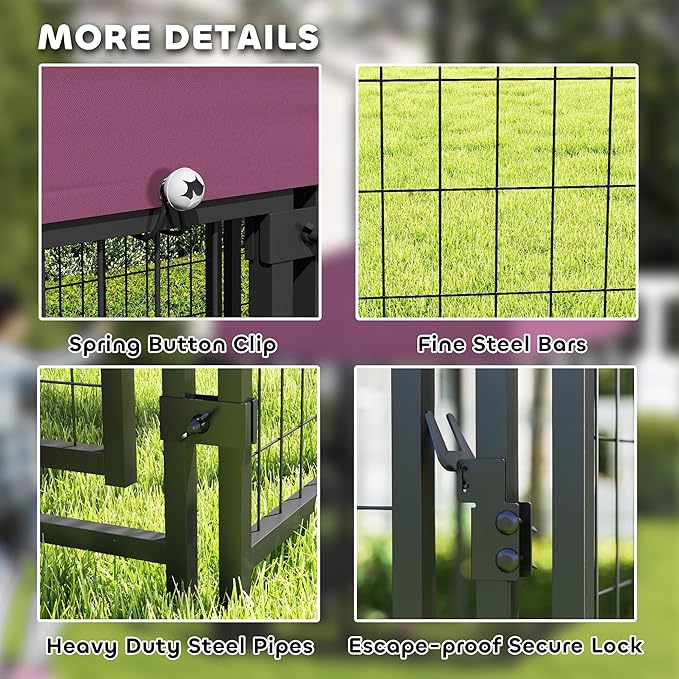 PawHut 7.9' x 4' x 6' Outdoor Dog Kennel, Welded Wire Heavy Duty Dog Run with 360° Rotating & 4 Level Adjustable Bowls, Dog Cage Outside with Waterproof & UV Resistant Cover, for S&M&L Dogs