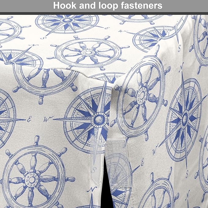 Ambesonne Nautical Dog Crate Cover, Marine Theme Wheel and Compass Motifs Sailing Objects Hand Drawn Ship Steering, Easy to Use Pet Kennel Cover for Cats & Medium Dogs, 24 Inch, White and Blue