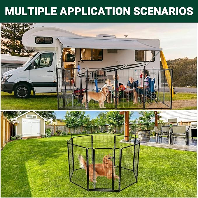 Dog Playpen,40" Height 18 Ft(L) 8 Panels Pet Play Pen, Indoor/Outdoor,Heavy Duty Metal Pet Exercise Pen, Wide Door Low Threshold,Portable Pet Playpen for Rv Camping Garden Yard, Quick Install