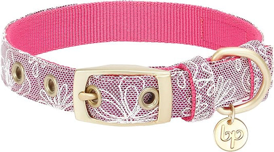 Blueberry Pet 4 Colors Glam Life Lace Floral Stamping Adjustable Dog Collar in Iconic Pink, Neck 9-12.5", for Small Breed