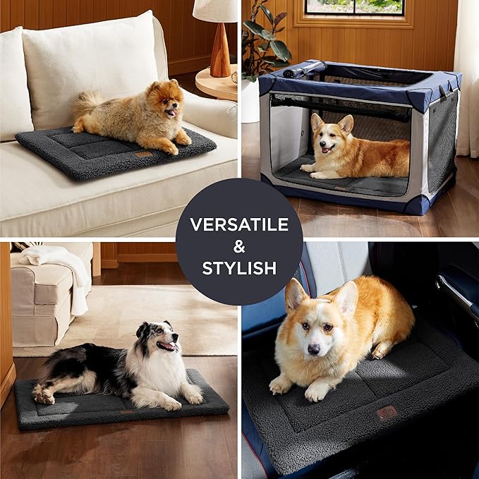 Bedsure Washable Dog Bed for Large Dog, Reversible Foam Floor Dog Mat, Lightweight Travel Flat Pet Beds for Indoor & Outdoor Dogs (44" x 32", Dark Grey)