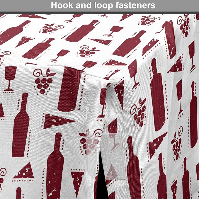 Lunarable Drinks Dog Crate Cover, Illustration of Grunge Style Wine Bottles Glasses Cheese and Grapes Vintage, Easy to Use Pet Kennel Cover for Cats & Medium Dogs, 30 Inch, Maroon and White