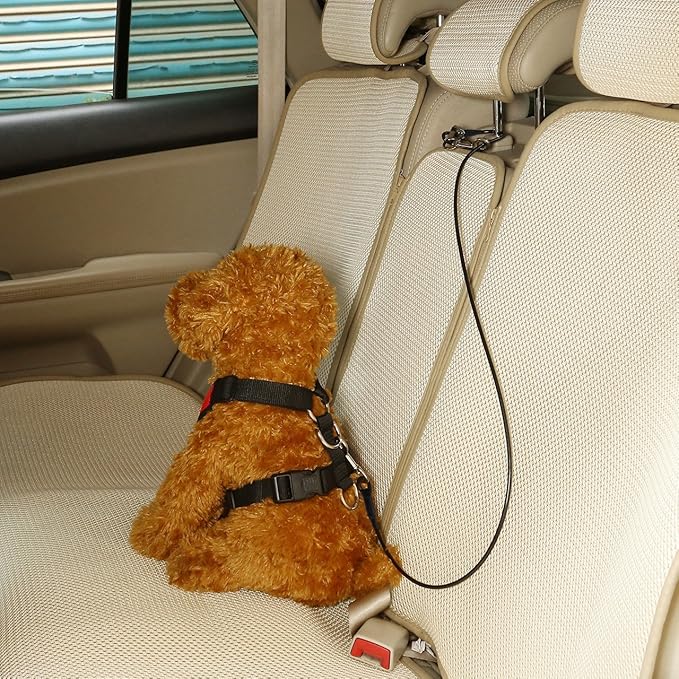 Dog Car Seat Belt, Stainless Steel Cable Chew Proof Pet Car Seat Belt Safety Restraint Tether Puppy Vehicle Seat Belt Double Clip Chew Proof Dog Car Leash Lead(16 inch)