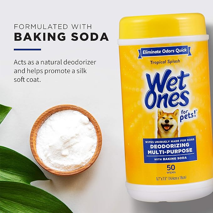 Wet Ones for Pets Deodorizing Multipurpose Pet Wipes, Tropical Splash Scent - Pet Grooming Wipes for In-Between Baths, Pet Cleaning Supplies, Puppy Wipes for Dogs, 50 Count