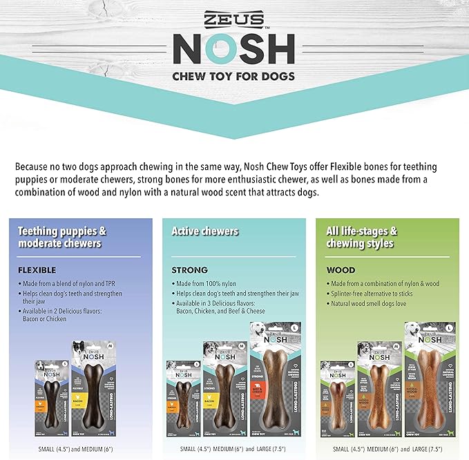 ZEUS Nosh Flexible Dog Chew Bones, Dog Chew Toys for Puppies Teething, Long Lasting Chicken Flavor, Small