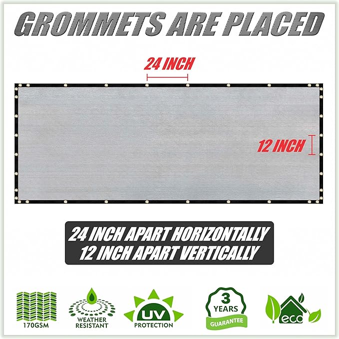 ColourTree 7' x 7' Grey Custom Size Shade Cloth with Grommets - 90% Sunblock, Durable Mesh Fabric Tarp for Dog Kennel Cover, Fence Privacy Screen, Greenhouse, Chicken Coop & Pet Playpen