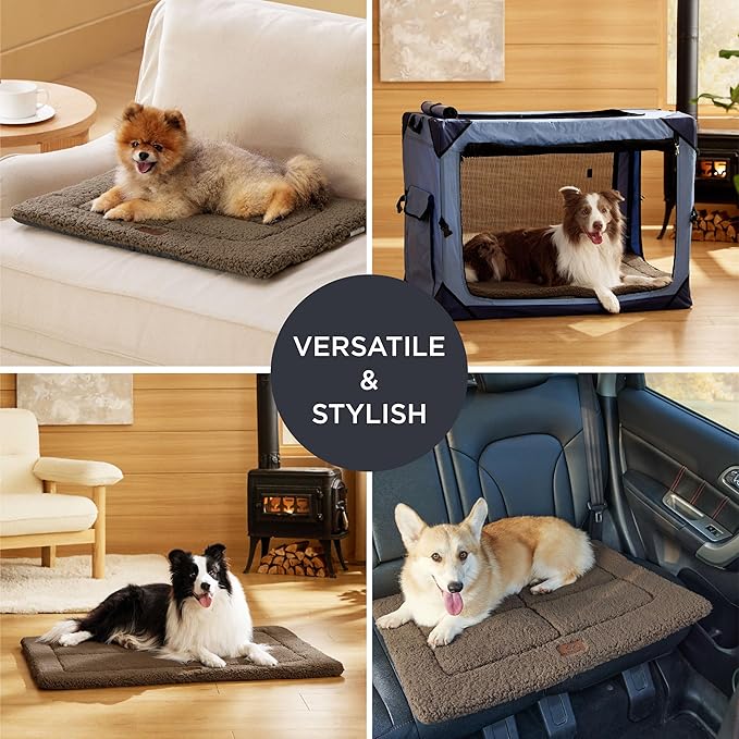 Bedsure Washable Dog Crate Bed for Large Dogs, Reversible Foam Floor Dog Mat, Lightweight Travel Flat Pet Beds for Indoor & Outdoor Dogs (41" x 28", Brown)