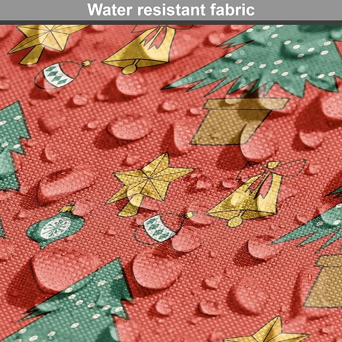 Lunarable Christmas Dog Crate Cover, Baubles Jingle Bells Pine Trees Motifs Colorful Composition Print, Easy to Use Pet Kennel Cover for Medium Large Dogs, 36 Inch, Vermilion Multicolor