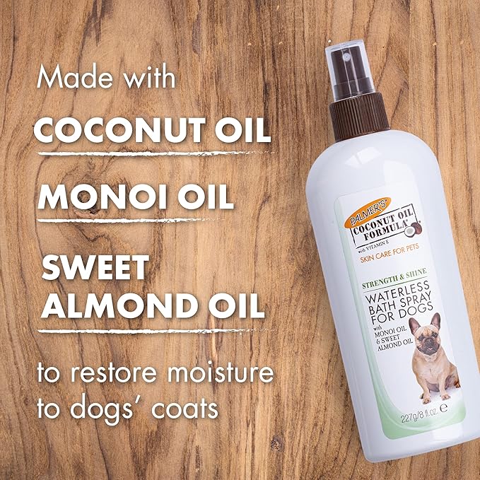 Palmer's for Pets Coconut Oil Formula Strength & Shine Waterless Bath Spray for Dogs, Coconut No Rinse Waterless Dry Dog Spray for Instant Refresh Without a Bath, Bath Spray for Dogs - 8 oz (FF15583)