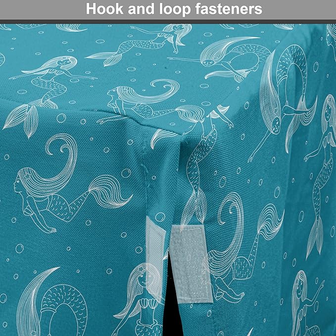 Lunarable Mermaid Tail Dog Crate Cover, Cartoon Design of Aquatic Girl Swimming Underwater Bubbles, Easy to Use Pet Kennel Cover for Small Dogs Puppies Kittens, 18 Inch, Dark Turquoise Ivory