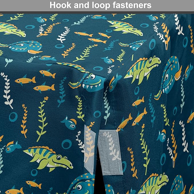 Lunarable Jurassic Dog Crate Cover, Evolution Marine Dinosaurs and Nautical Foliage Animal, Easy to Use Pet Kennel Cover for Medium Large Dogs, 42 Inch, Petrol Blue Pale Green