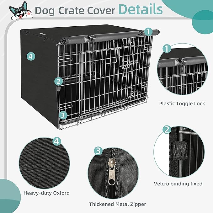 Dog Crate Cover, Dogs Kennel Covers Universal Fit for 24 Inch Wire Crate, Lightweight 600D Polyester Fabric with Double Door,Black