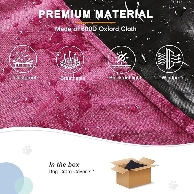 HiCaptain Dog Crate Cover for 42 Inches Crate Cage, Polyester Pet Kennel Covers Fit for 1 2 3 Doors Standard Metal Crate - (Pink 42 Inch)