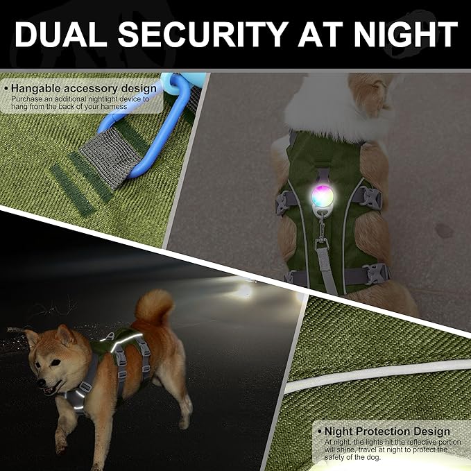 Dog Harness Medium Sized Dog Escape Proof Dog Harness with Handle, Reflective Dog Vest, Breathable Soft Full Body Pet Harness for Walking, Training (Green, M)