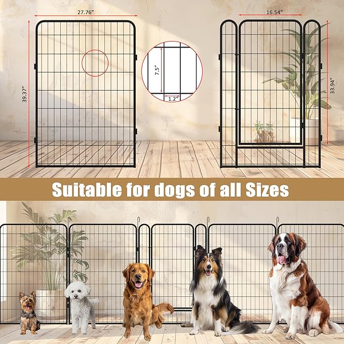 KEIKI 8 Panels 39.37" H Heavy Duty Metal Playpen with Door for Dog Fence,Pet Exercise Pen Versatile Shape for Outdoor Indoor