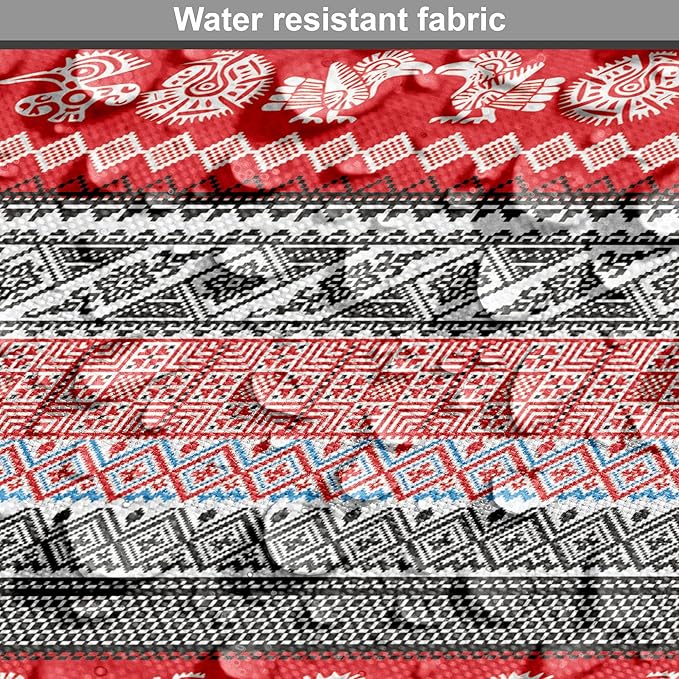 Lunarable Aztec Dog Crate Cover, Bird Motifs Abstract Indigenous Style Squares Latin American Inspired, Easy to Use Pet Kennel Cover for Medium Large Dogs, 48 Inch, Red Black White