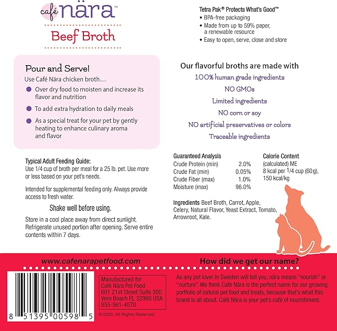 Café Nara Beef Broth Meal Topper for Dogs and Cats - 1.1 lbs. (Pack of 4)