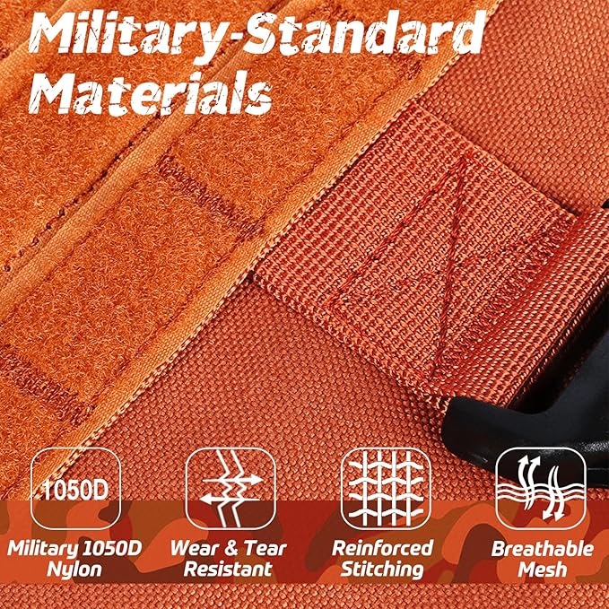 rabbitgoo Tactical Dog Harness for Large Dogs, Heavy Duty Dog Harness with Handle, No-Pull Service Dog Vest Large Breed, Adjustable Military Dog Vest Harness for Training Hunting Walking, Orange, L