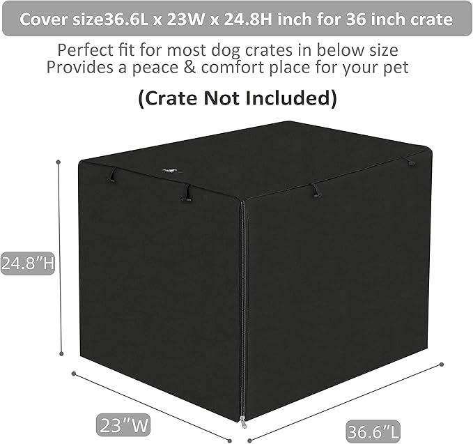 X-ZONE PET Double Door Dog Crate Cover - Polyester Pet Kennel Cover (Fits 24 30 36 42 48 inches Wire Crate) (36 Inch, Black)