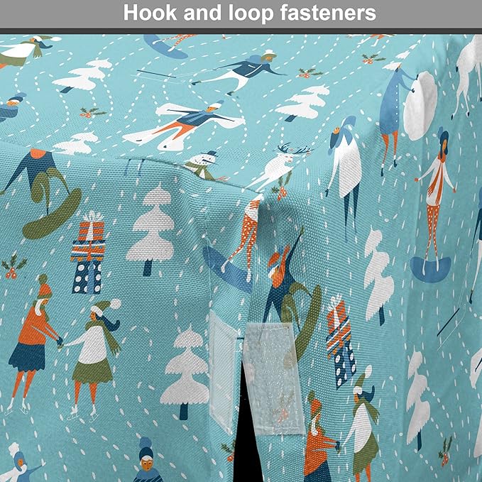 Lunarable Christmas Dog Crate Cover, Winter Games Theme Pattern with Snowman Trees Snowboard Reindeer and Adults, Easy to Use Pet Kennel Cover for Medium Large Dogs, 36 Inch, Multicolor