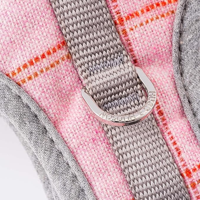 HUGO & HUDSON Dog Harness, No-Pull Anti Choke Tweed Harness Vest, Pink Checkered, S