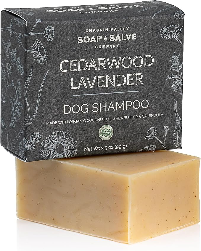 Certified Organic Dog Shampoo and Conditioner - Dog Shampoo Itchy Skin Relief and Puppy Essentials - Natural Handmade Cedarwood Lavender, 3.8 oz Bar Soap - Chagrin Valley Soap & Salve