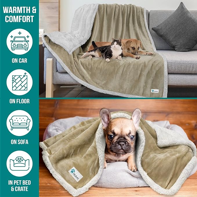 PetAmi Dog Blanket for Medium Large Dogs, Pet Bed Blanket Cat Puppy Kitten, Fleece Furniture Couch Cover Protector Sofa Car, Soft Sherpa Dog Throw Plush Reversible Washable, 40x60 Taupe
