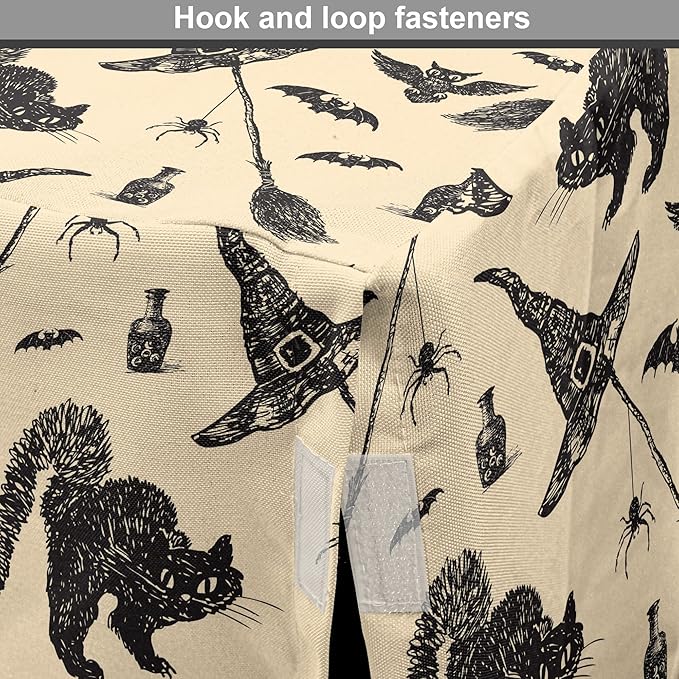 Lunarable Halloween Dog Crate Cover, Sketch Drawn Bat Cat Spider Witch Hat and Broom Pattern, Easy to Use Pet Kennel Cover for Small Dogs Puppies Kittens, 22 Inch, Grey Beige Charcoal