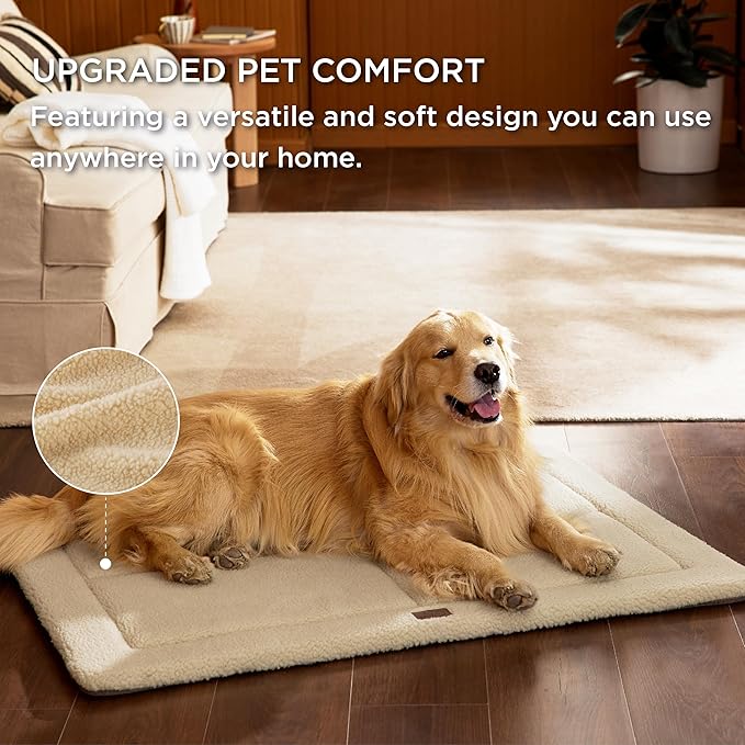 Bedsure Washable Dog Crate Bed for Extra Large Dogs, Reversible Foam Floor Dog Mat, Lightweight Travel Flat Pet Beds for Indoor & Outdoor Dogs (48" x 30", Beige)