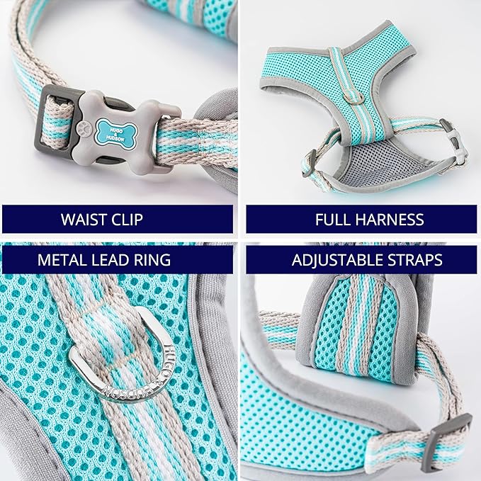 HUGO & HUDSON Dog Harness No-Pull Pet Harness Adjustable Quick Dry Mesh Padded Vest, Aqua, L