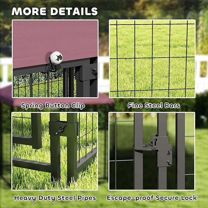 PawHut 4.6' x 4.6' x 5' Outdoor Dog Kennel, Welded Wire Heavy Duty Dog Run with 360° Rotating & 4 Level Adjustable Bowls, Dog Kennel Outside with Waterproof & UV Resistant Cover, for S&M Dogs