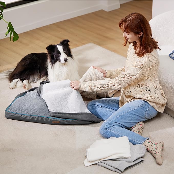 Lesure Dog Bed Cover - Large Dog Bed Washable Removable Cover, Replacement Cover for Orthopedic Pet Mad Beds, 36x27x3.5 Inches Grey
