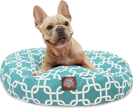 Teal Links Small Round Indoor Outdoor Pet Dog Bed With Removable Washable Cover By Majestic Pet Products
