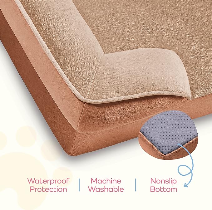 Orthopedic Sofa Dog Bed - Ultra Comfortable Dog Bed for Large Dogs - Breathable & Waterproof Pet Bed- Egg Foam Sofa Bed with Extra Head and Neck Support - (Medium, Brown)