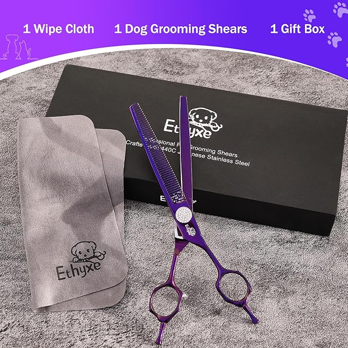Dog Thinning Shears for Grooming, 48 Teeth Dog Grooming Blending Scissors, Premium 440C Steel Pet Hair Trimming Shears for Groomers, Cats & Pets, Ergonomic Handle with Jewelled Screw