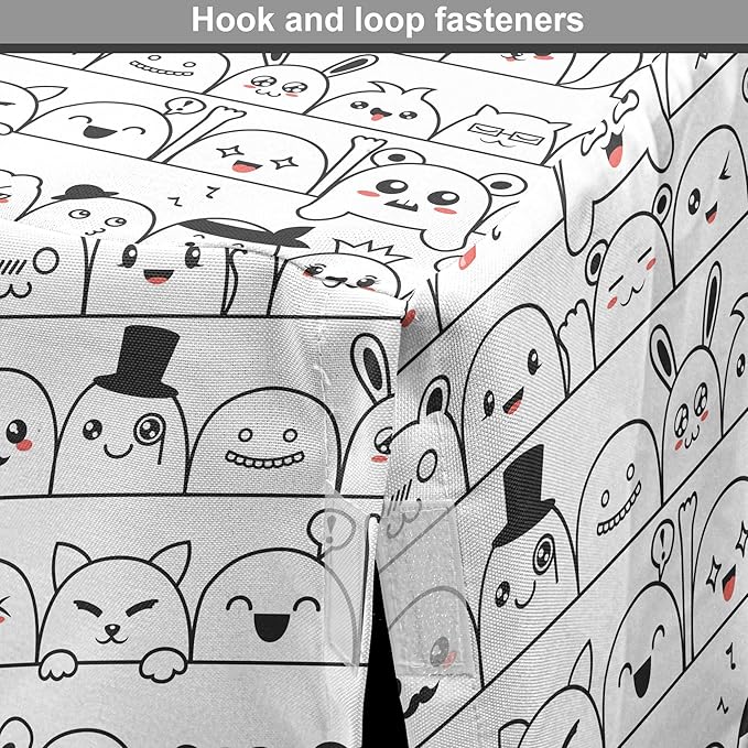 Lunarable Cartoon Dog Crate Cover, Funny Creatures and Monsters Doodle Faces in Manga Style Emotions, Easy to Use Pet Kennel Cover for Cats & Medium Dogs, 30 Inch, Charcoal Grey Coral White