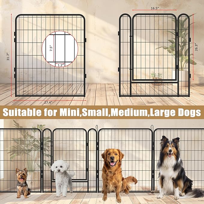 KEIKI 16 Panels 31.7" H Heavy Duty Metal Playpen with Door for Dog Fence,Pet Exercise Pen Versatile Shape for Outdoor Indoor