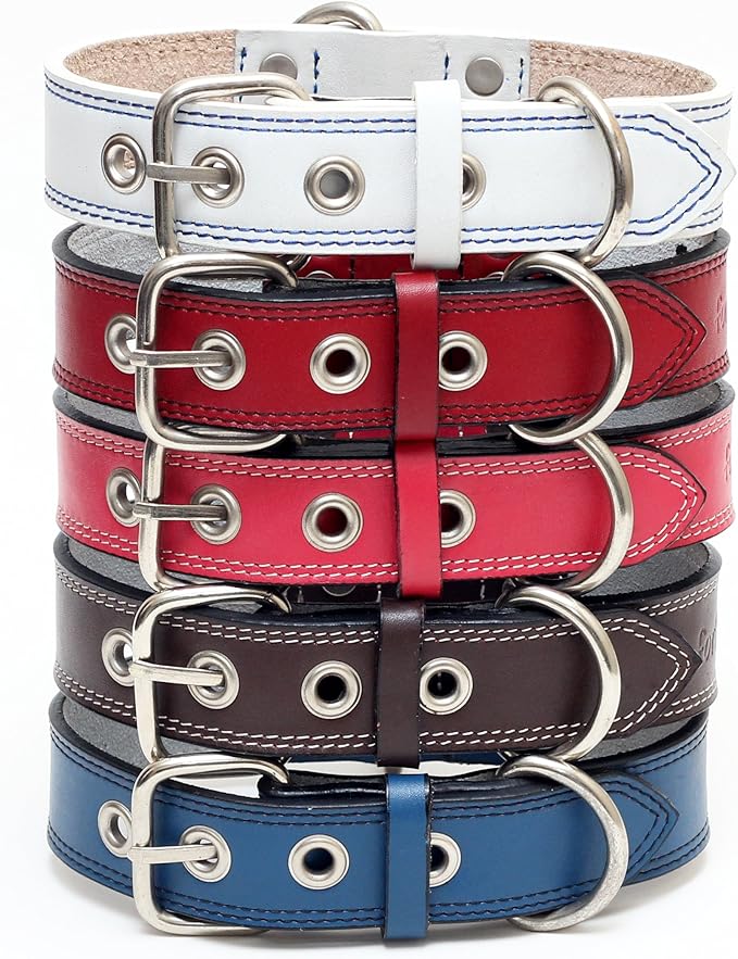 Premium Leather Collars with Stainless Steel Buckles (21"-24", Pink)