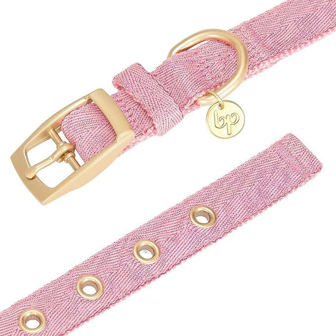 Blueberry Pet 6 Colors The Most Coveted Designer Mixed Metallic Thread Adjustable Dog Collar in Dazzling Tinsel Pink with Metal Buckle, Neck 7.5-10", for Small Breed