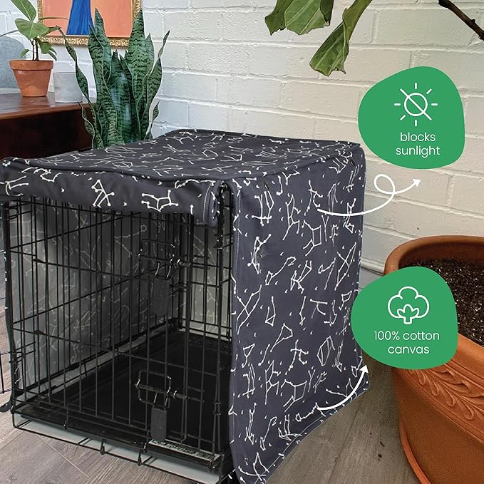 Molly Mutt Rocketman Dog Crate Cover, 100% Cotton Canvas Cover with 2 Roll-Up Panels, Ideal for Dog or Cat Crate, Durable, Washable, and Free of Harmful Chemicals, 30" x 21" x 24"