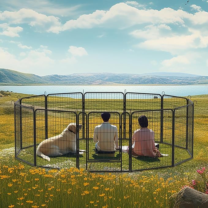 KEIKI 16 Panels 31.7" H Heavy Duty Metal Playpen with Door for Dog Fence,Pet Exercise Pen Versatile Shape for Outdoor Indoor