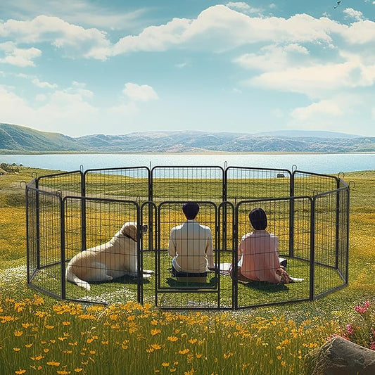 KEIKI 16 Panels 31.7" H Heavy Duty Metal Playpen with Door for Dog Fence,Pet Exercise Pen Versatile Shape for Outdoor Indoor