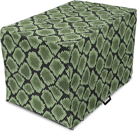 Lunarable Reptile Dog Crate Cover, Scale Pattern Abstract Nature Influences Skin Design Half Circles Illustration, Easy to Use Pet Kennel Cover for Medium Large Dogs, 36 Inch, Black Green
