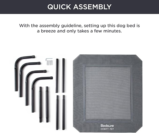 Bedsure Small Elevated Cooling Outdoor Dog Bed - Raised Dog Cots Beds for Small Dogs, Portable Indoor & Outdoor Pet Hammock Bed with Skid-Resistant Feet, Frame with Breathable Mesh, Grey, 35 inches