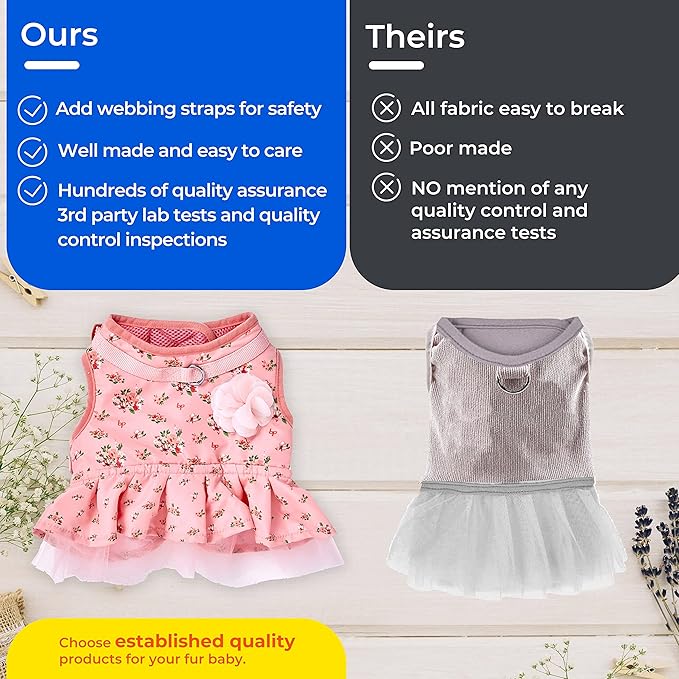 Blueberry Pet Soft & Comfy Spring Scent Inspired Floral No Pull Mesh Puppy Dog Costume Harness Dress, Rose Baby Pink, Chest Girth 14"-16", X-Small, Adjustable Harnesses for Dogs