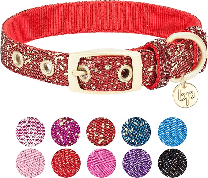 Blueberry Pet 4 Colors Glam Life Gold Stamping Lace Adjustable Dog Collar in True Red, Neck 13-16.5", for Medium Breed