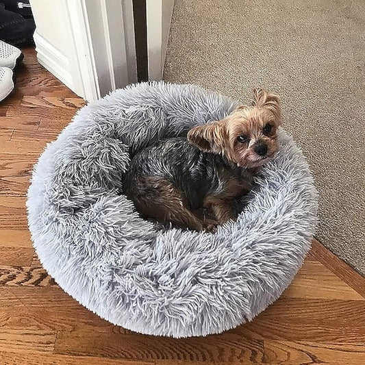nononfish Dog Bed for Small Dogs，Gray Cute Plush Dog Bed ，19 inches Anti Anxiety Puppy Bed Washable，Machine Washable Fits up to 15 lbs Pets Beds for Small Dog.