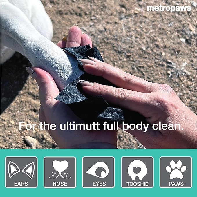 MetroPaws Peppermint Scented Charcoal Dog Wipes, 25 Extra Large & Thick Cleaning Wipes Ideal for Cats and Dogs, for Paws, Butt, Ears and Eyes