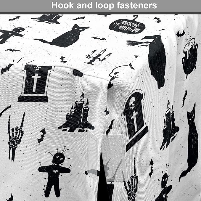 Lunarable Halloween Dog Crate Cover, Horror Pattern Tombstone Kitty Owl Voodoo Trick or Treat Pumpkin, Easy to Use Pet Kennel Cover for Medium Large Dogs, 42 Inch, Grey Black Charcoal